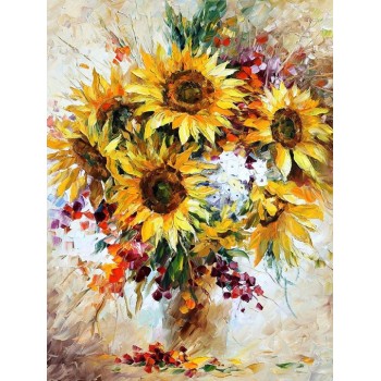 №0046, Sunflowers in a vase. Μοναδικός πίνακας σε καμβά, με εντυπωσιακές χειροποίητες 3D πινελιές. Δημιουργείται αποκλειστικά για εσάς, κατόπιν παραγγελίας