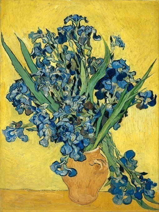 №0133, Vase with Irises - Van Gogh. Μοναδικός πίνακας σε καμβά, με εντυπωσιακές χειροποίητες 3D πινελιές. Δημιουργείται αποκλειστικά για εσάς, κατόπιν παραγγελίας