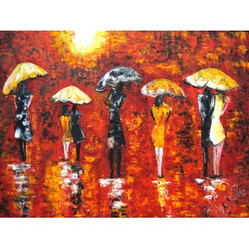 №0257, Five umbrellas. Μοναδικός πίνακας σε καμβά, με εντυπωσιακές χειροποίητες 3D πινελιές. Δημιουργείται αποκλειστικά για εσάς, κατόπιν παραγγελίας